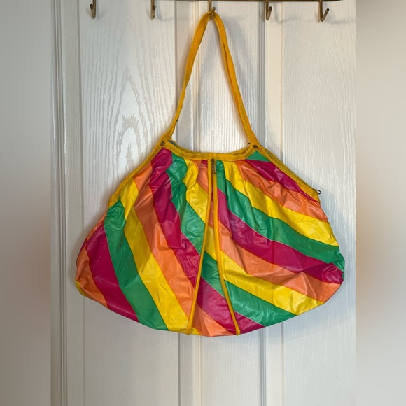 Rainbow Sinrico Vinyl Parachute Bag/Purse, Beach Bag, Expandable Bag, Pride - Picture 5 of 9